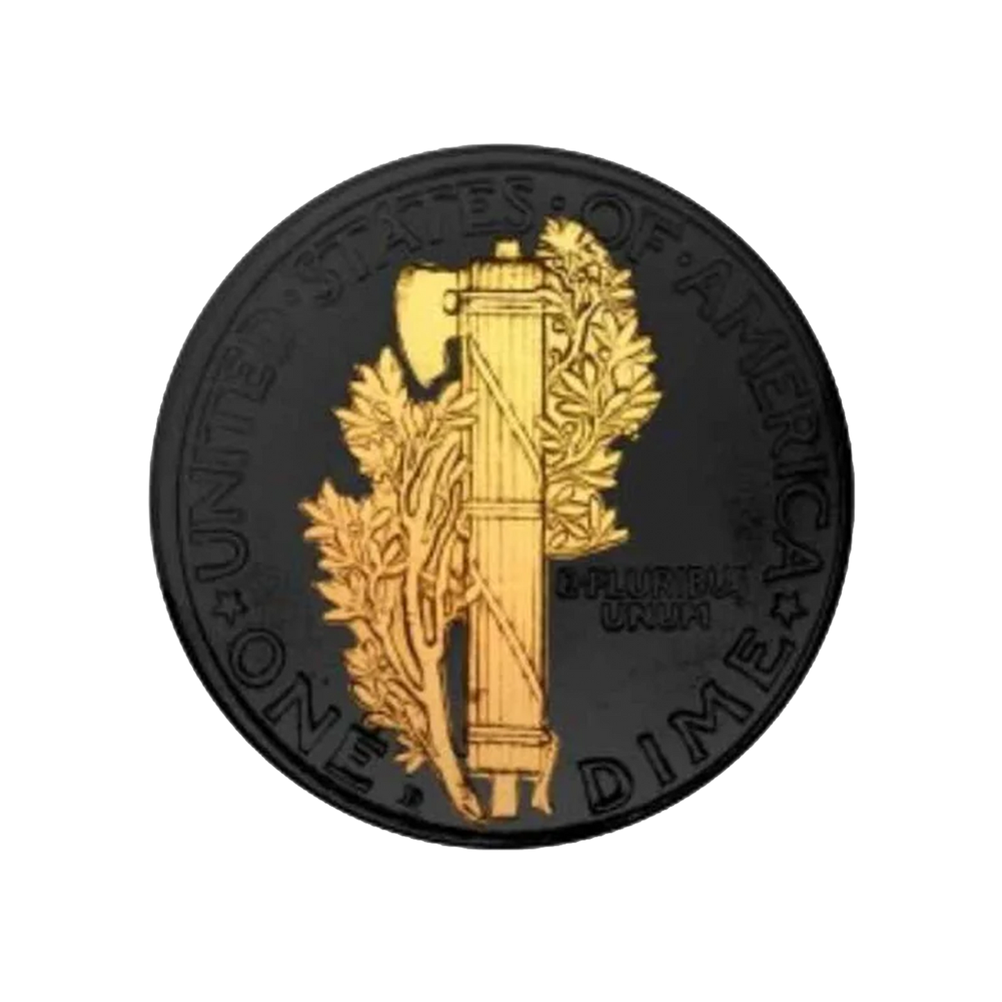 1916-1945 Mercury Silver Dime Black Ruthenium Plated w/ 24KT Gold Clad Highlights