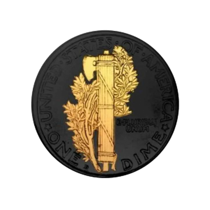 1916-1945 Mercury Silver Dime Black Ruthenium Plated w/ 24KT Gold Clad Highlights