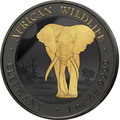 2025 Somalia Elephant Golden Enigma Edition 1 oz Silver Coin - CoinsTV