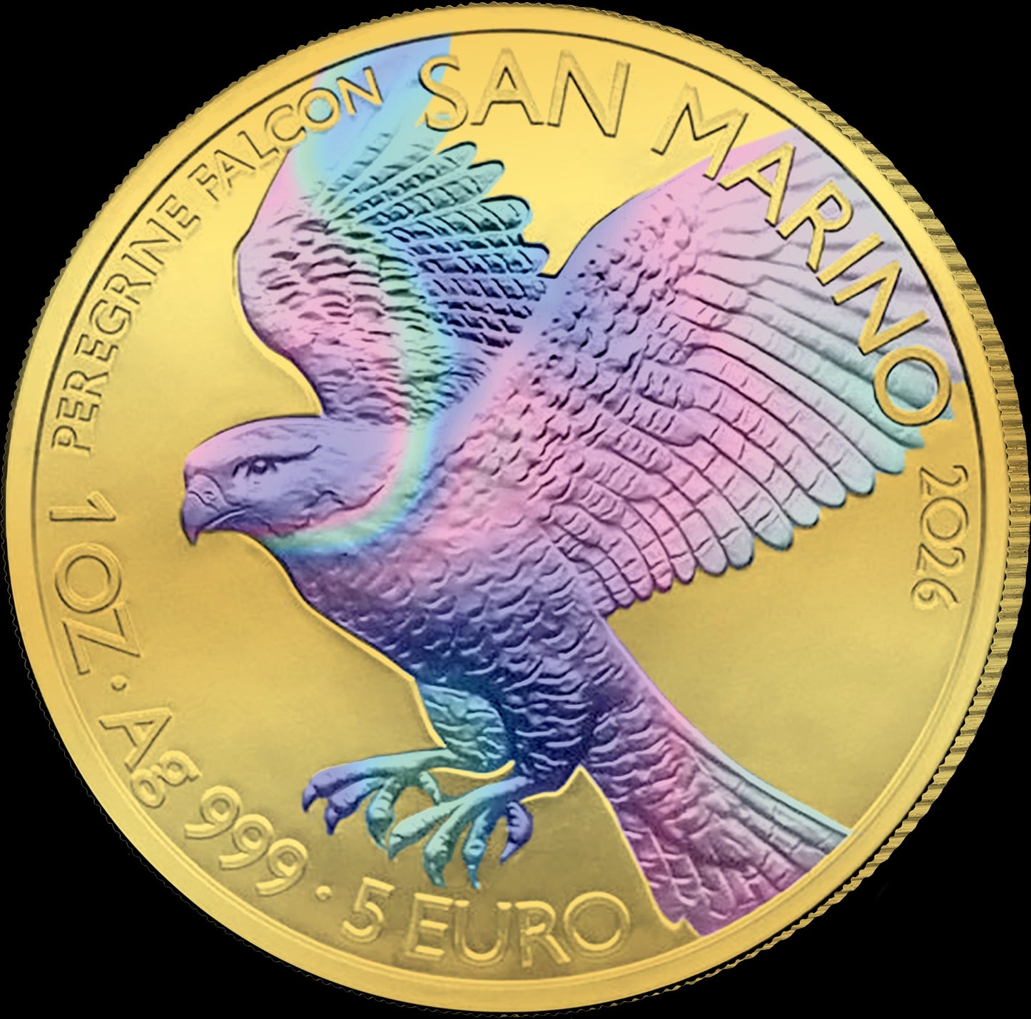 2026 San Marino Peregrine Falcon Golden Holo 1 oz Silver Coin