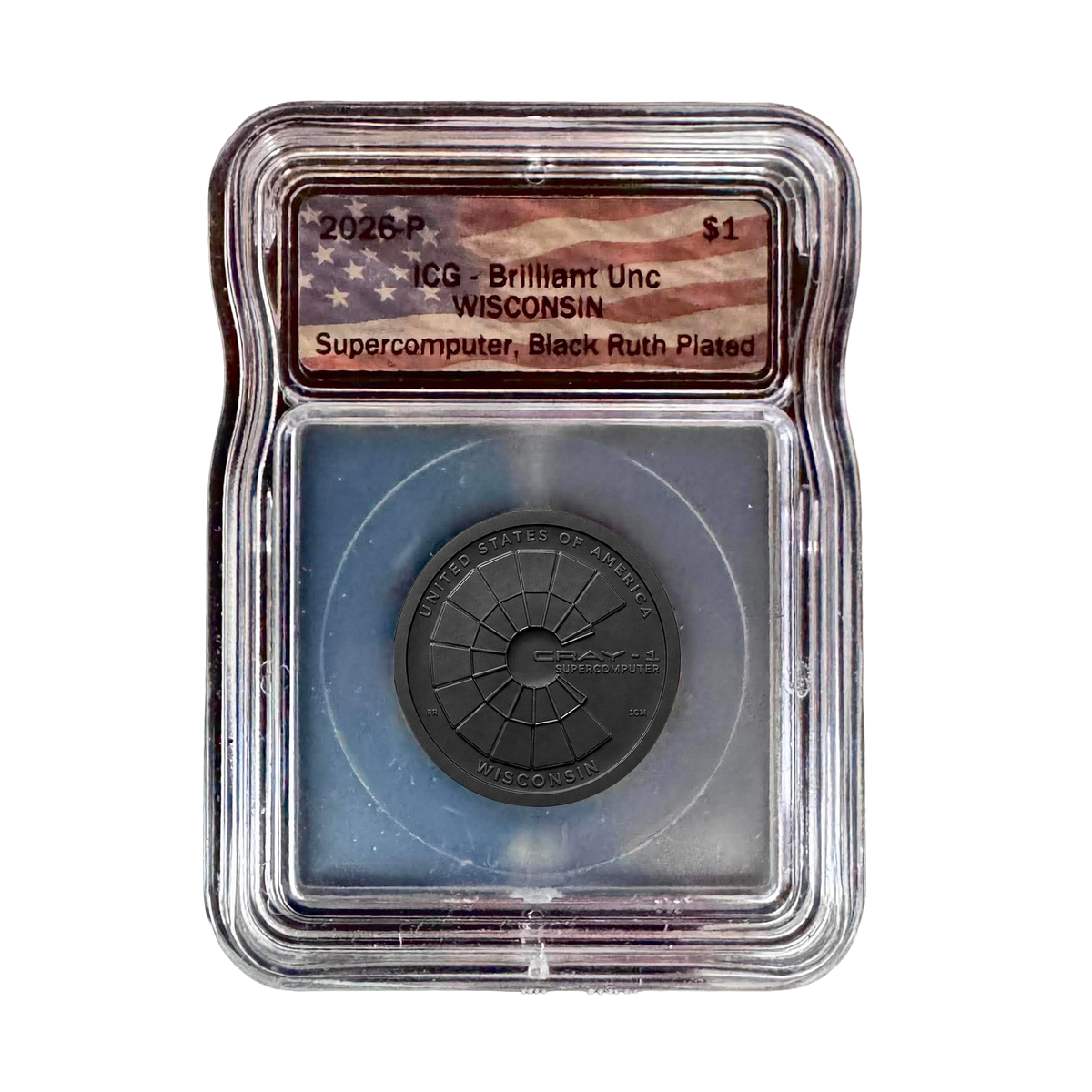 2026-P Wisconsin Supercomputer Innovation Dollar - ICG Brilliant Uncirculated – Black Ruthenium Plated