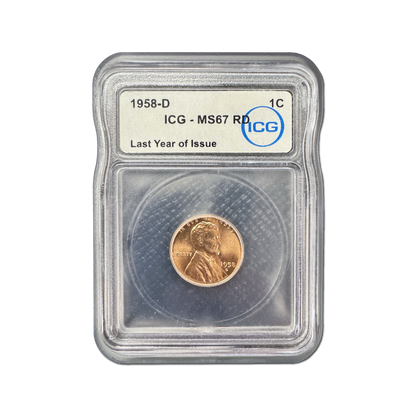 1958-D Lincoln Cent - Last Year of Issue - ICG MS67 RD - CoinsTV
