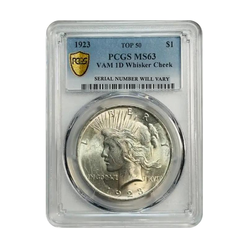 1923 Peace Silver Dollar Philadelphia - TOP 50 VAM-1D Whisker Cheek PCGS MS63 - CoinsTV