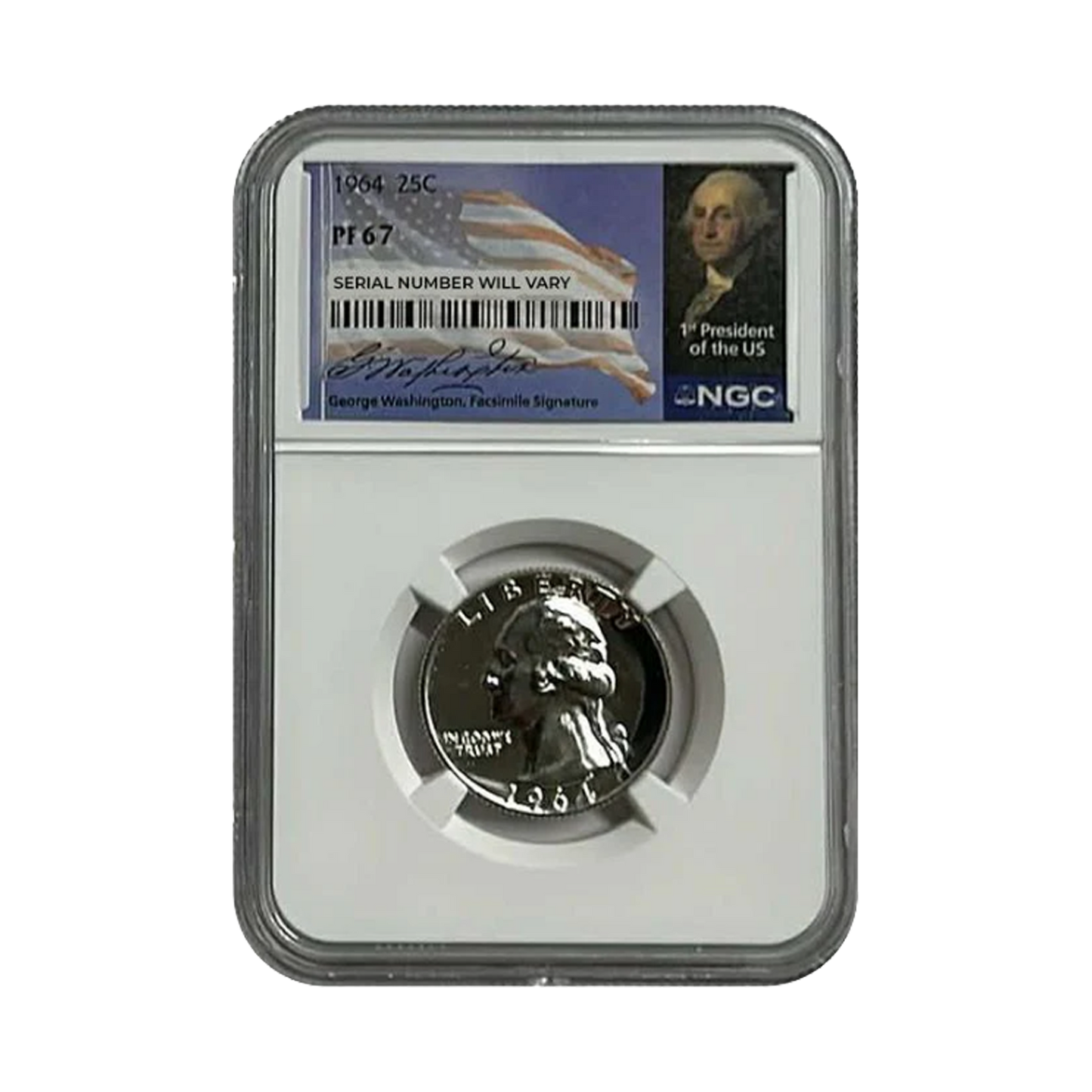 1964 Washington Silver Quarter - Flag Label - NGC PF67 - CoinsTV