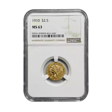 1910 Gold Quarter Eagles $2.5 Indian Head - NGC MS63