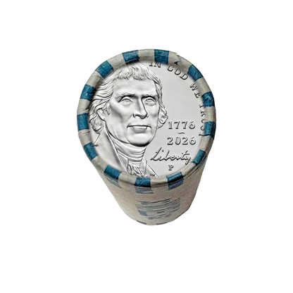 2026-P Semiquincentennial Jefferson Nickel - Original Bank-Wrapped Roll - CoinsTV