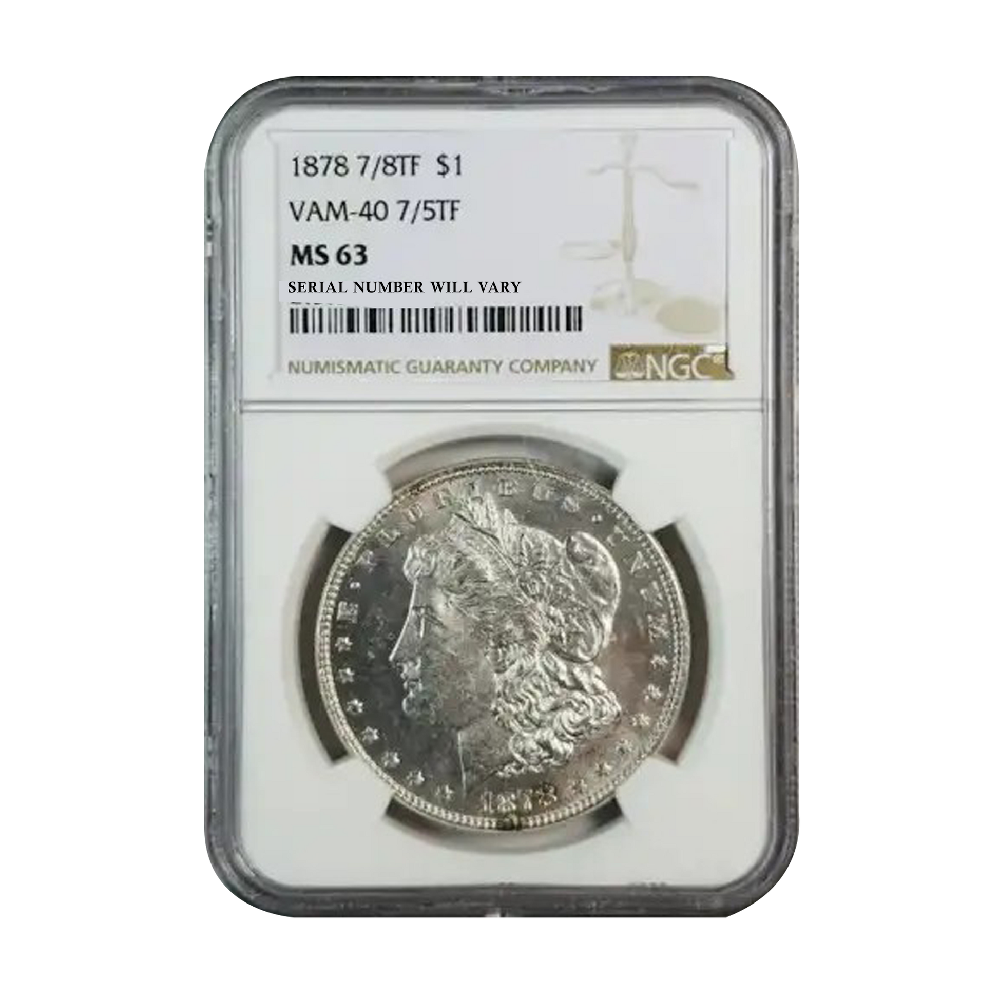 1878 7/8TF Morgan Silver Dollar Philadelphia VAM 40 7/5TF - NGC MS63 - CoinsTV