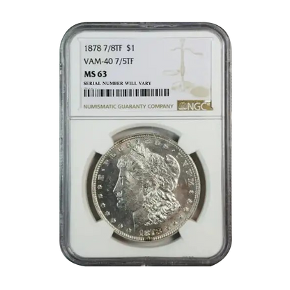 1878 7/8TF Morgan Silver Dollar Philadelphia VAM 40 7/5TF - NGC MS63 - CoinsTV