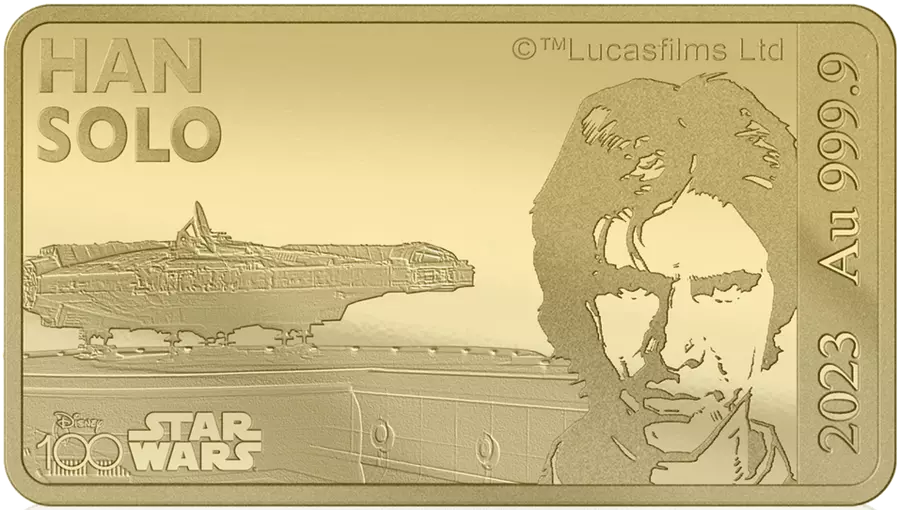 2023 Star Wars Han Solo Au .9999 1/100oz Gold Proof-like Bar - CoinsTV