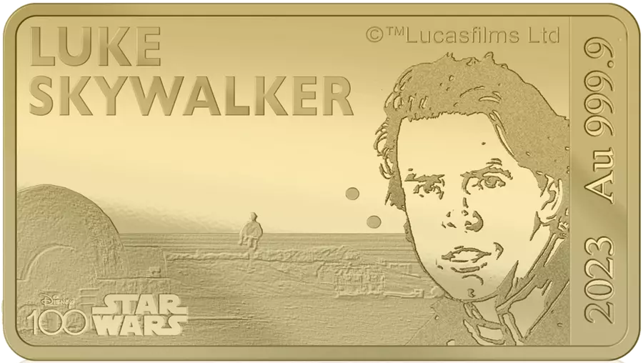 2023 Star Wars Luke Skywalker Au .9999 1/100oz Gold Proof-like Bar - CoinsTV