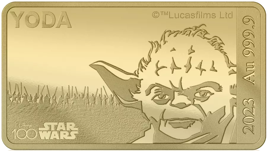 2023 Star Wars Yoda Au .9999 1/100oz Gold Proof-like Bar - CoinsTV
