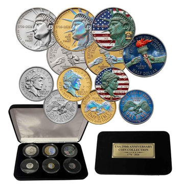 1776–2026 American 250th Anniversary Enhanced 6-Coin Collection with Black Velvet Box: Half Dollar & Dime
