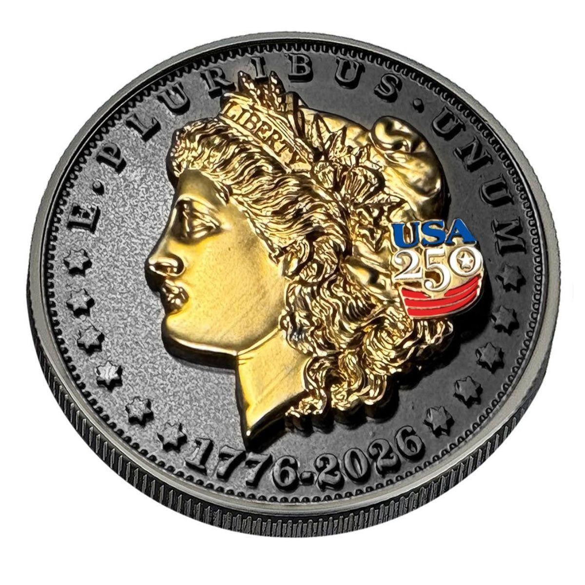 1776-2026 Morgan Dollar Tribute Three-Dimensional Sculptural Coin Black Ruthenium & 24K Gold Highlights