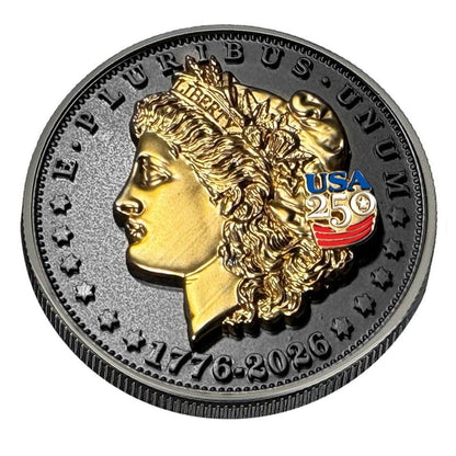 1776-2026 Morgan Dollar Tribute Three-Dimensional Sculptural Coin Black Ruthenium & 24K Gold Highlights
