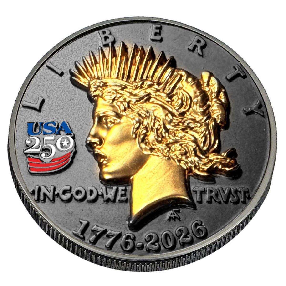 1776-2026 Peace Dollar Tribute Three-Dimensional Sculptural Coin Black Ruthenium & 24K Gold highlights