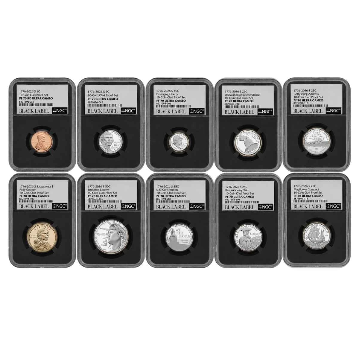 1776-2026 S Semiquincentennial 10-Coin Clad Proof Set NGC PF70 Black Label – Limited Edition 1 of 25 - CoinsTV