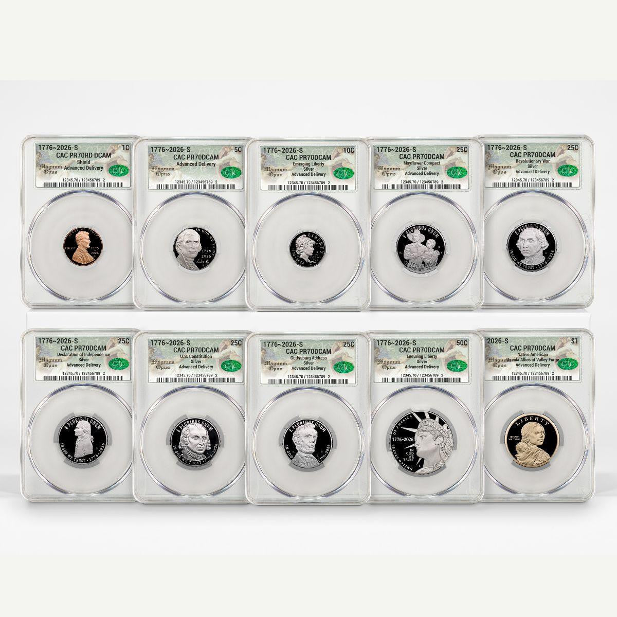 1776-2026 S Semiquincentennial Silver Proof Set CAC PR70 DCAM AD Magnum Opus Label – Limited Edition 1 of 25