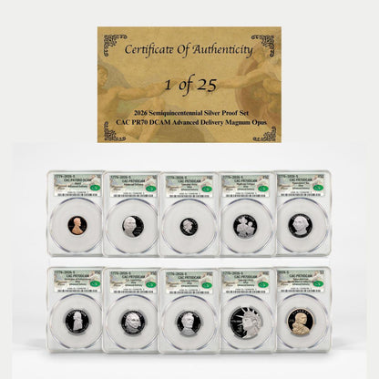 1776-2026 S Semiquincentennial Silver Proof Set CAC PR70 DCAM AD Magnum Opus Label – Limited Edition 1 of 25