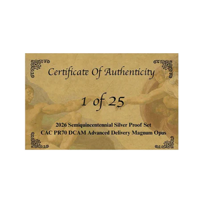 1776-2026 S Semiquincentennial Silver Proof Set CAC PR70 DCAM AD Magnum Opus Label – Limited Edition 1 of 25