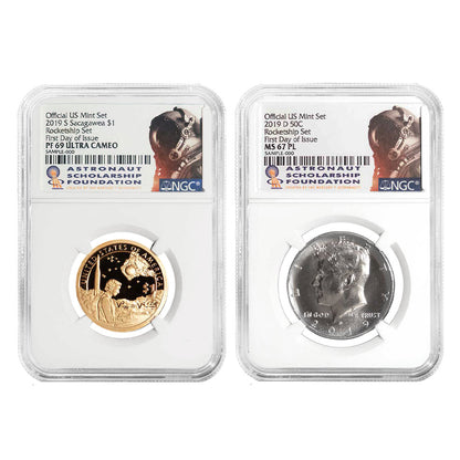 2019 Rocketship 2pc Set: Dollar NGC PF69UC FDI & Half Dollar NGC MS67 PL FDI ASF Label - CoinsTV