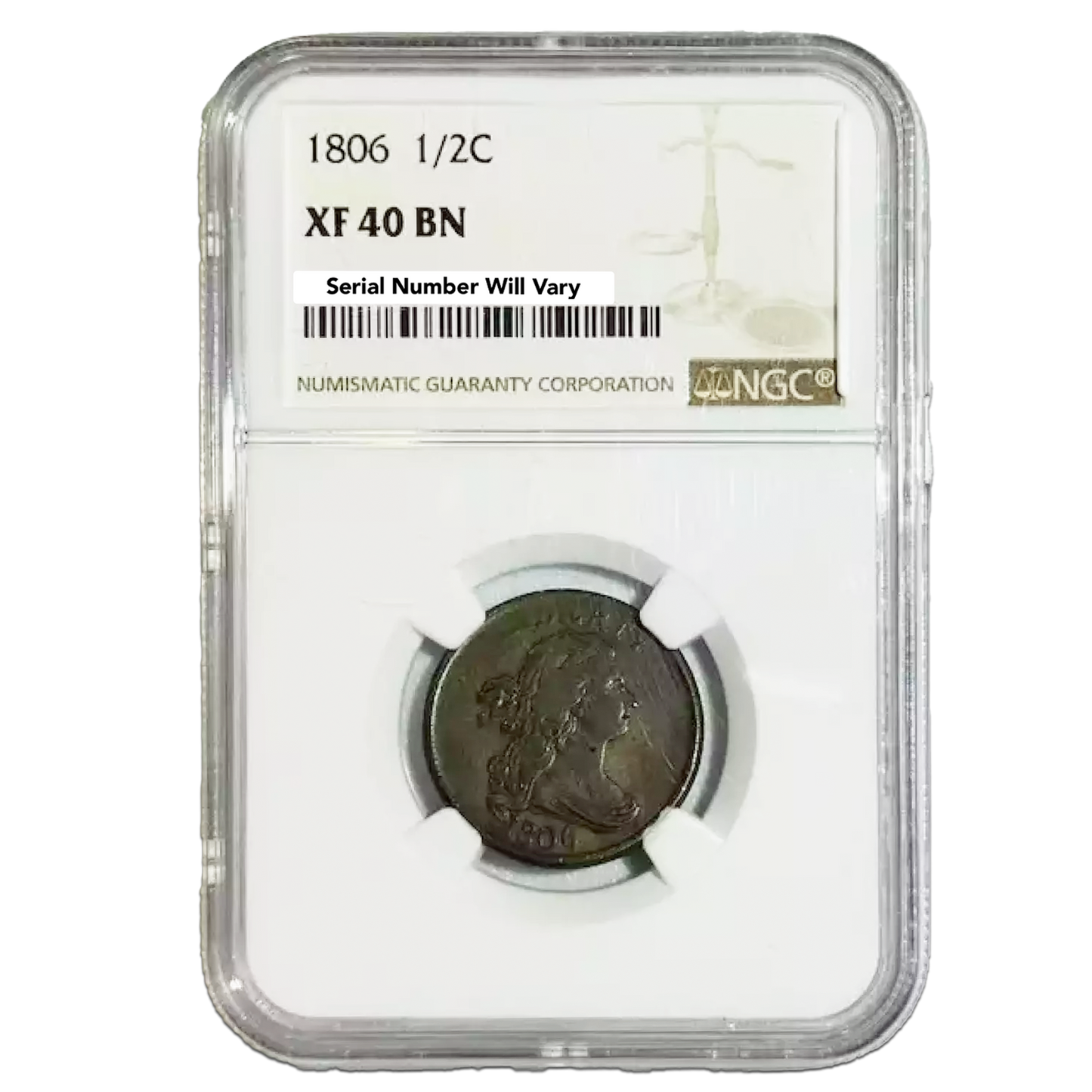 1806 Draped Bust Half Cent - NGC XF 40 BN - CoinsTV