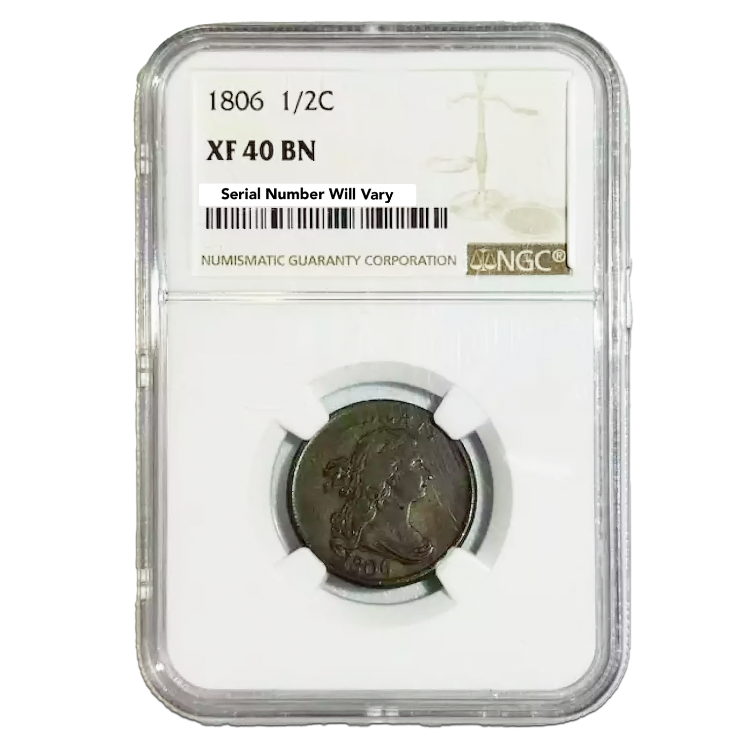 1806 Draped Bust Half Cent - NGC XF 40 BN - CoinsTV