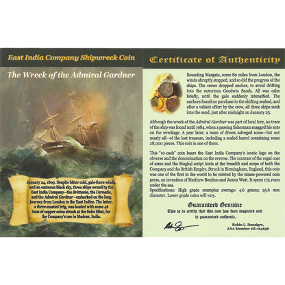 1808 Admiral Gardner Shipwreck Treasure 10 Cash Coin - NGC Certified (MG)