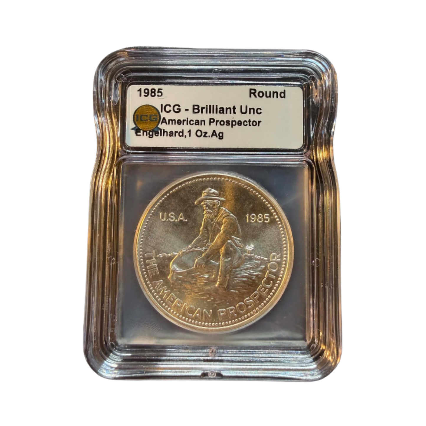 1985 Engelhard American Prospector 1 oz Silver - ICG Brilliant Uncirculated