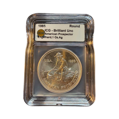 1985 Engelhard American Prospector 1 oz Silver - ICG Brilliant Uncirculated