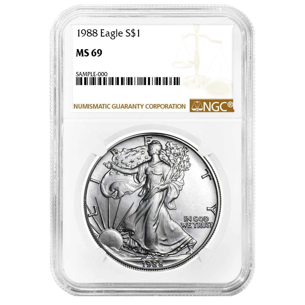 1988 Silver Eagle - Brown Label - NGC MS69
