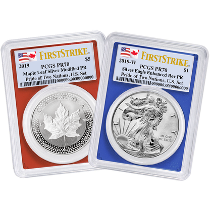 2019 Pride of Two Nations Dual Flag Label Red Blue 2 pc Set - PCGS PR70 FS - CoinsTV