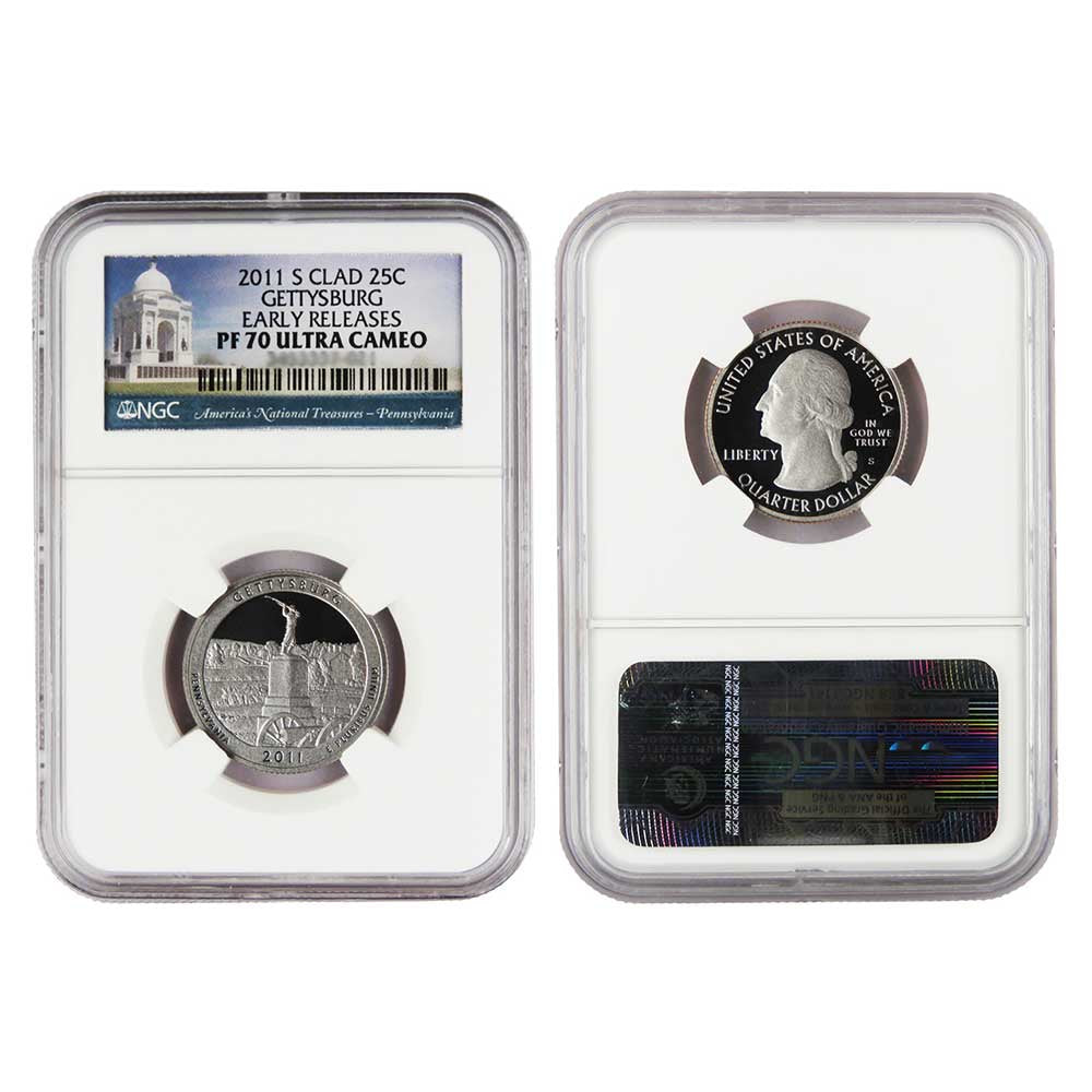 2011-S 25c Clad National Parks 5pc Quarter Set NGC PF70UC Early Releases - CoinsTV