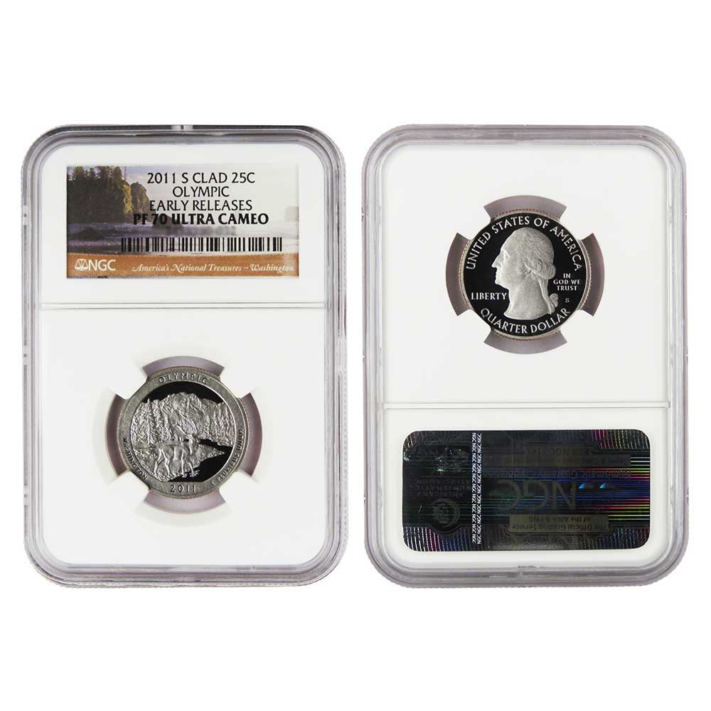 2011-S 25c Clad National Parks 5pc Quarter Set NGC PF70UC Early Releases - CoinsTV