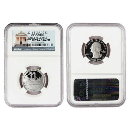 2011-S 25c Clad National Parks 5pc Quarter Set NGC PF70UC Early Releases - CoinsTV