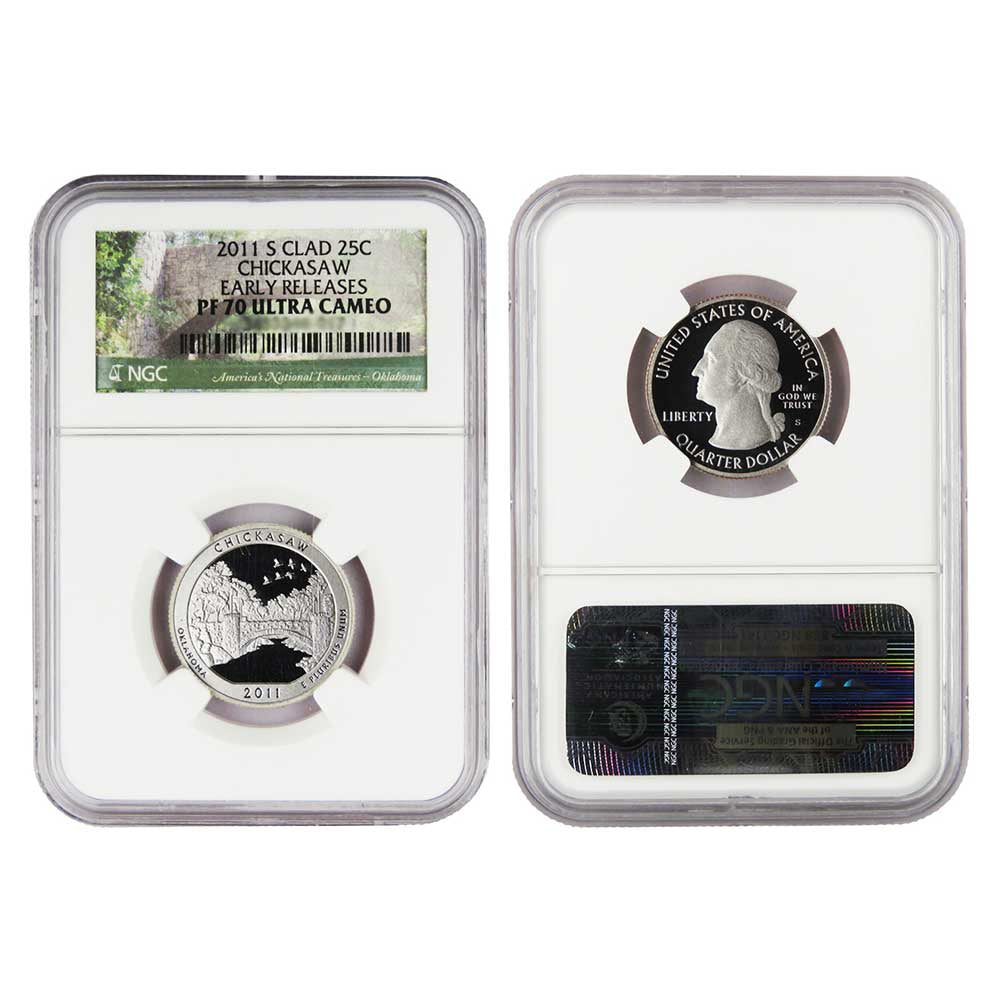 2011-S 25c Clad National Parks 5pc Quarter Set NGC PF70UC Early Releases - CoinsTV