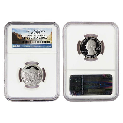 2011-S 25c Clad National Parks 5pc Quarter Set NGC PF70UC Early Releases - CoinsTV