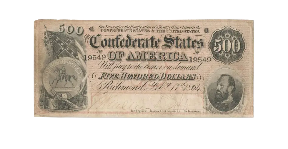 1864 $500 Stonewall Jackson CSA Note - F - CoinsTV