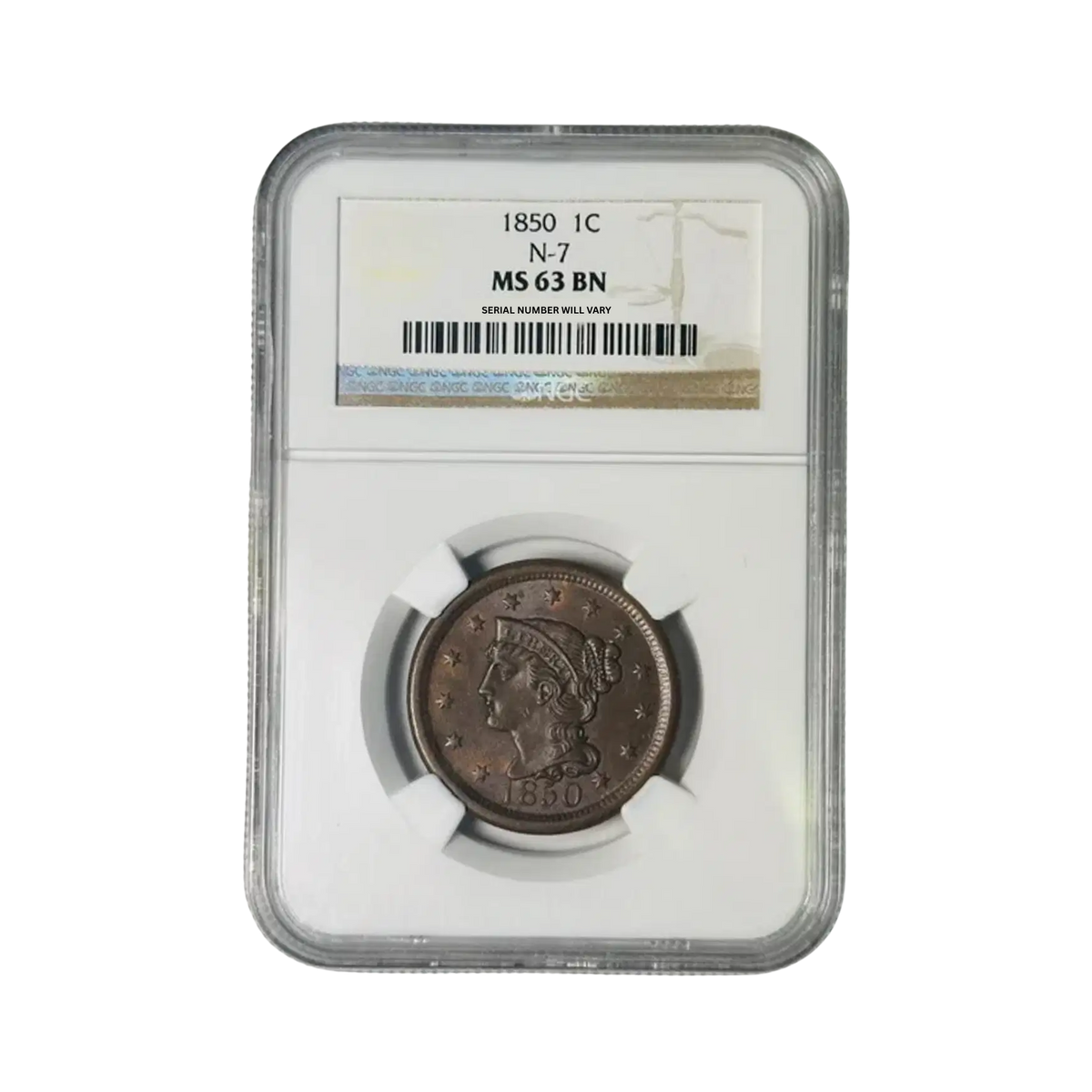 1850 Braided Hair Cent - NGC MS63 BN N-7 - CoinsTV