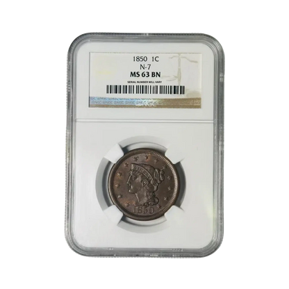 1850 Braided Hair Cent - NGC MS63 BN N-7 - CoinsTV