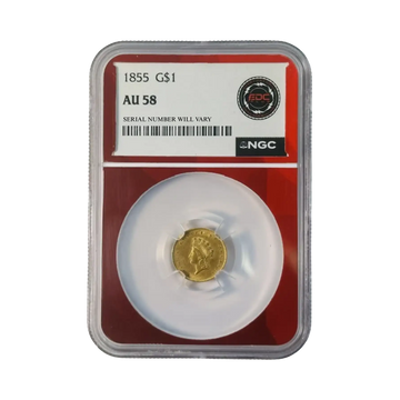 1855 Indian Princess Small Head Type 2 Gold Dollar - NGC AU58 ECP Red Holder
