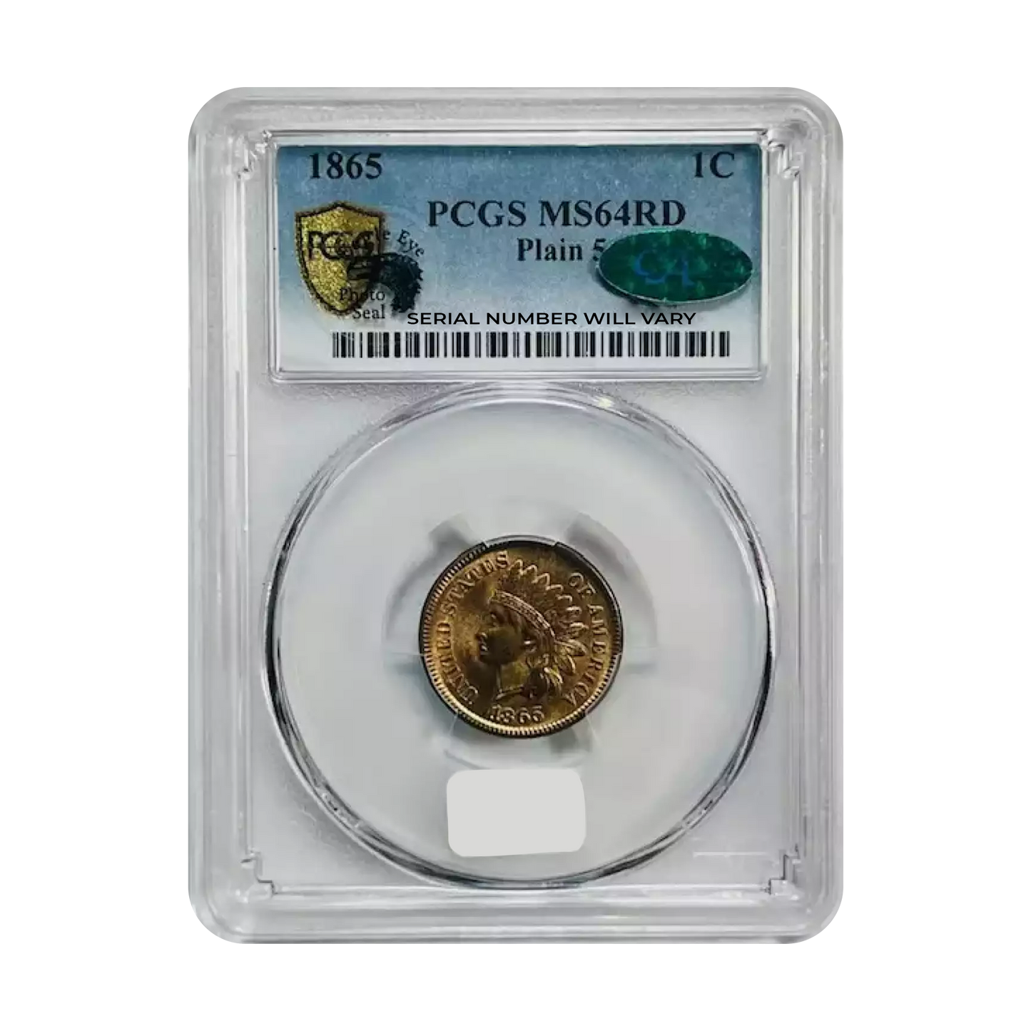 1865 Indian Head Cent Plain 5 - PCGS MS64 RD CAC - CoinsTV