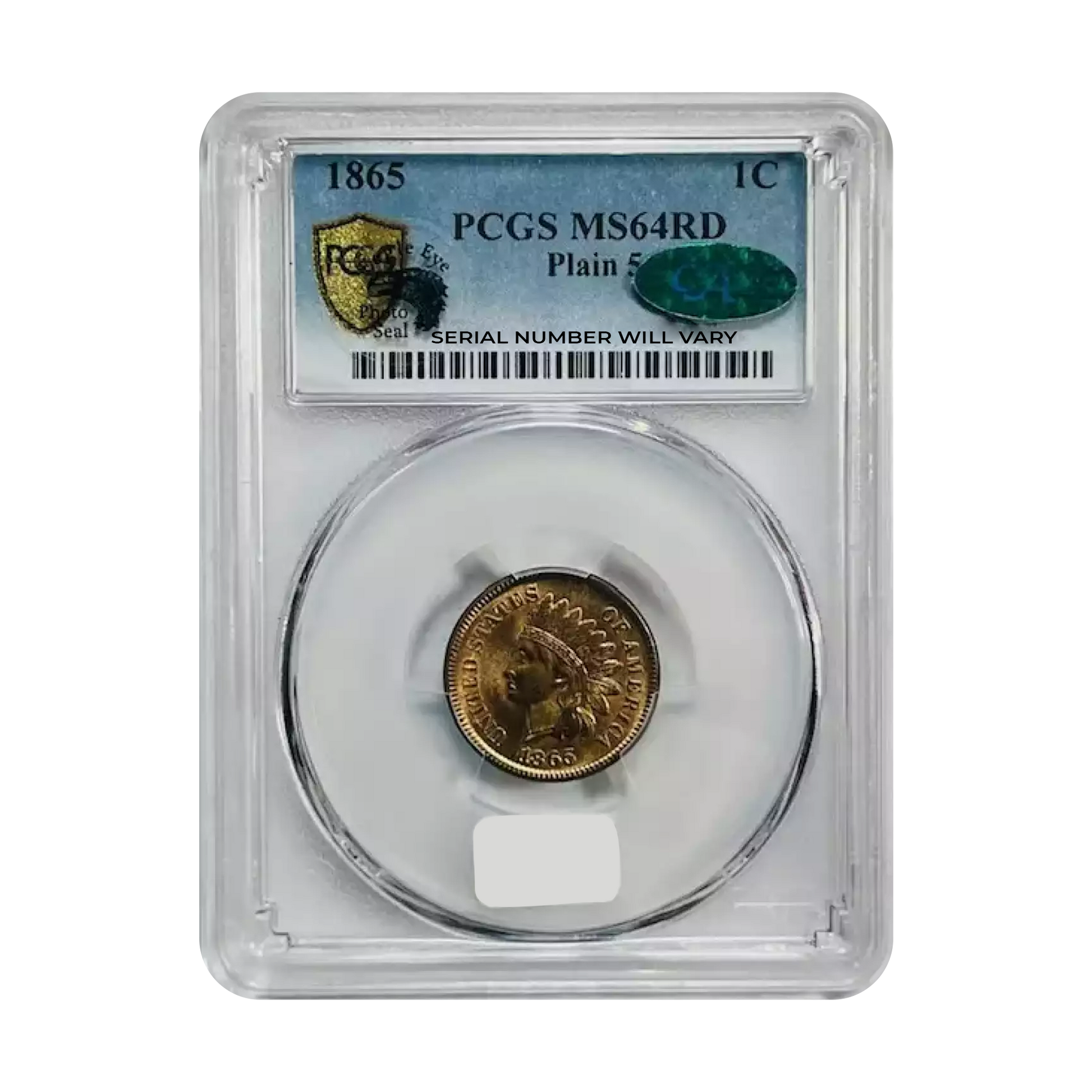 1865 Indian Head Cent Plain 5 - PCGS MS64 RD CAC - CoinsTV