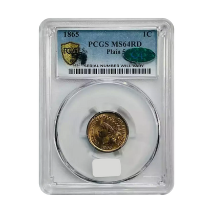 1865 Indian Head Cent Plain 5 - PCGS MS64 RD CAC - CoinsTV