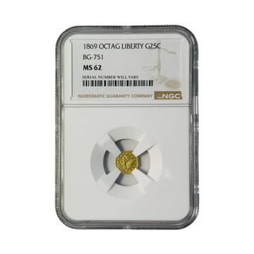 1869 Liberty Head Octagonal California Fractional Gold 1/4 Dollar - NGC MS62 OCTAG BG-751