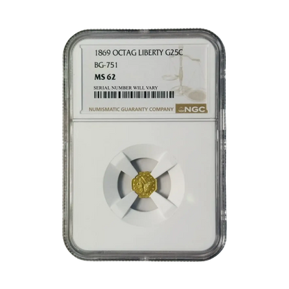 1869 Liberty Head Octagonal California Fractional Gold 1/4 Dollar - NGC MS62 OCTAG BG-751