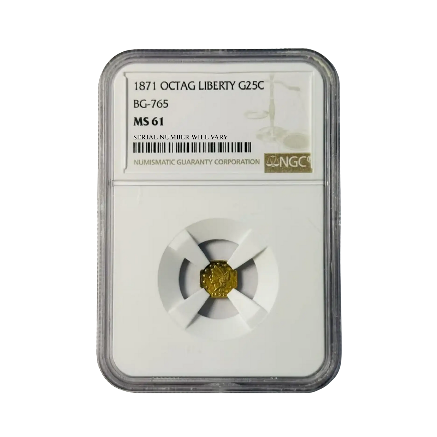 1871 Liberty Head Octagonal California Fractional Gold 1/4 Dollar - NGC MS61 OCTAG BG-765