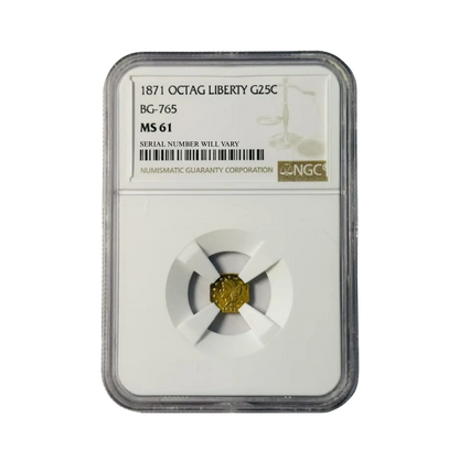 1871 Liberty Head Octagonal California Fractional Gold 1/4 Dollar - NGC MS61 OCTAG BG-765