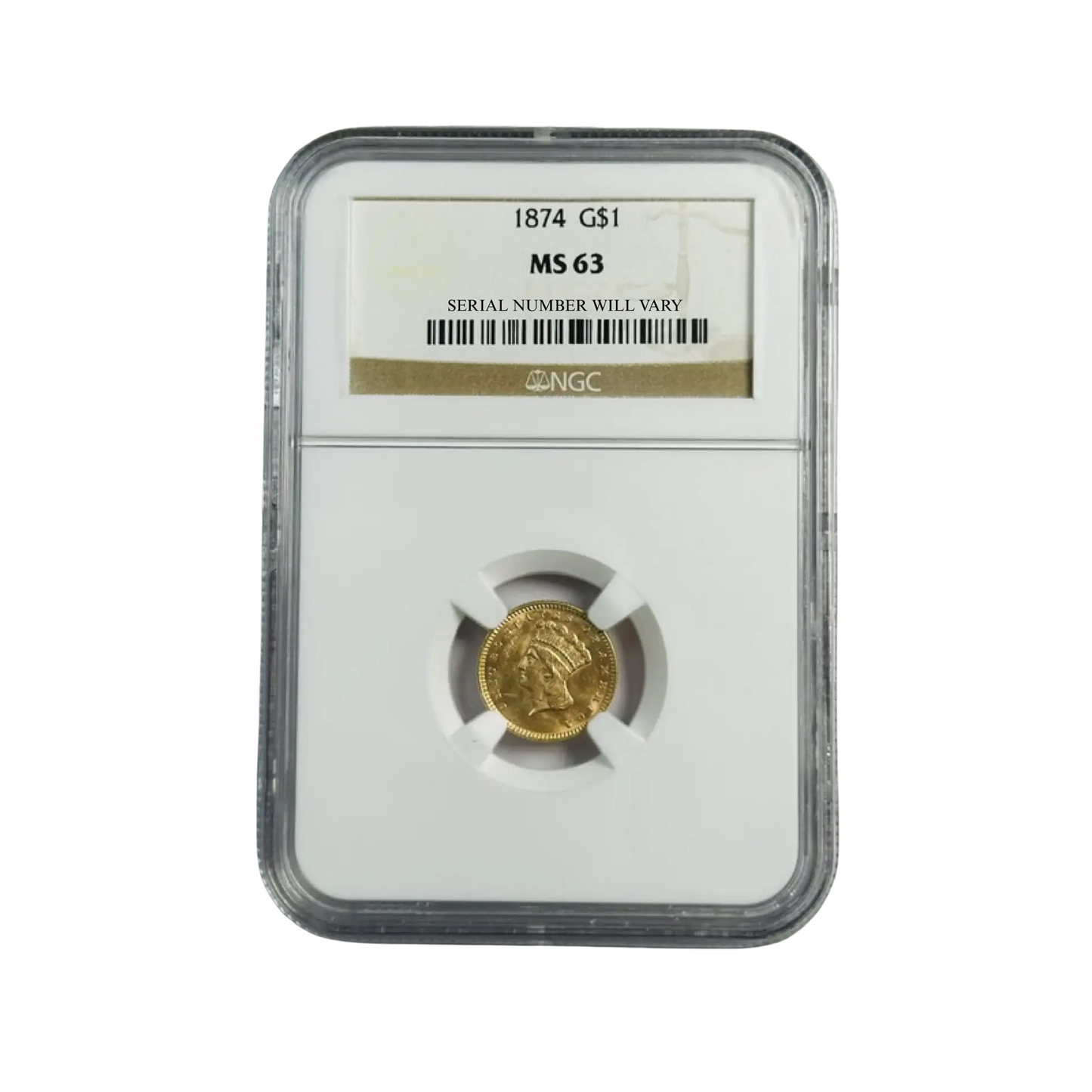 1874 Indian Princess Large Head Gold Dollar - NGC MS63 - CoinsTV
