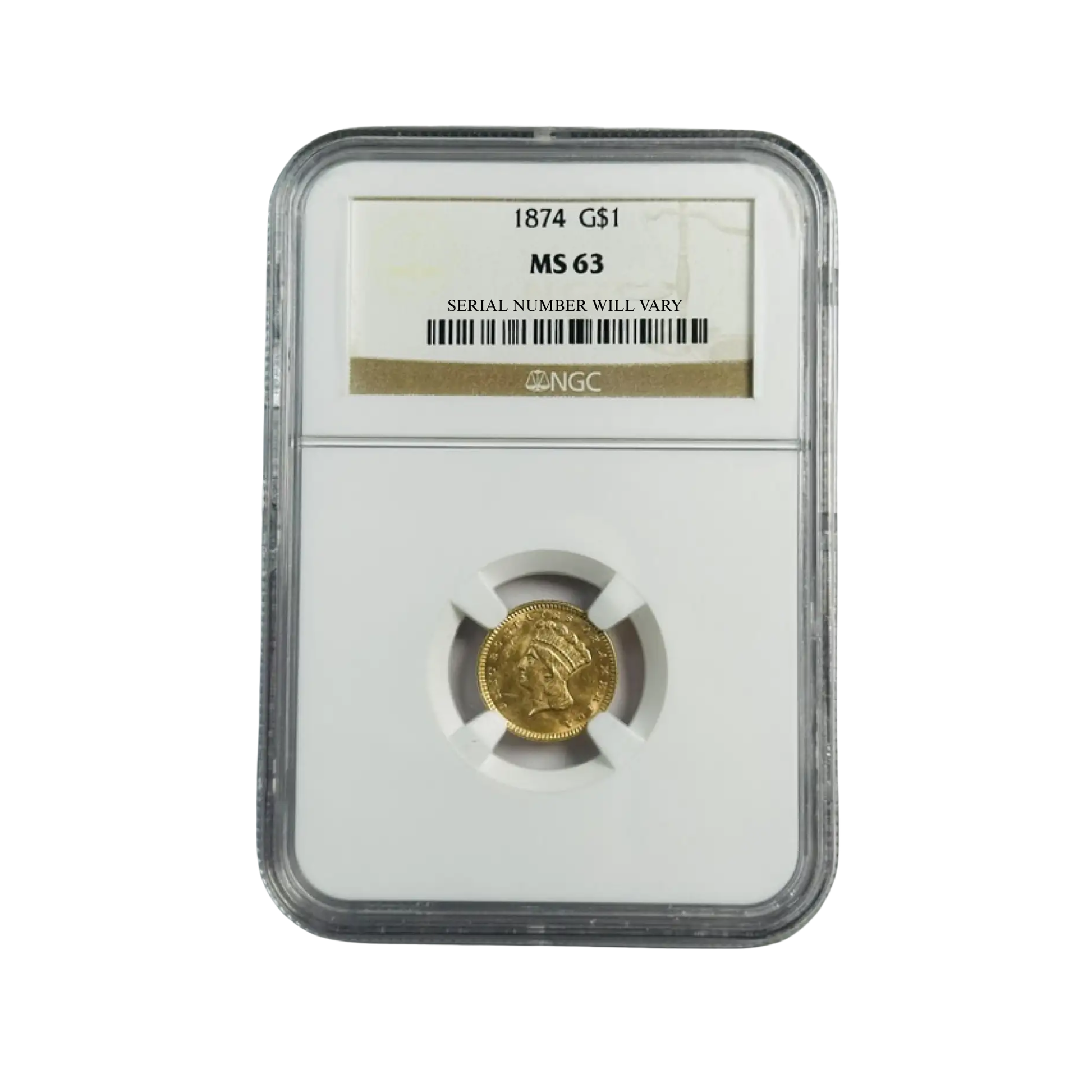 1874 Indian Princess Large Head Gold Dollar - NGC MS63 - CoinsTV