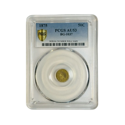 1875 Territorial Gold California Small Denom Indian Head - PCGS AU53 BG-1037